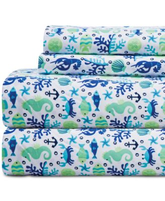 Beatrice Home Fashions - Coastal 4-Pc. Printed Full Sheet Set