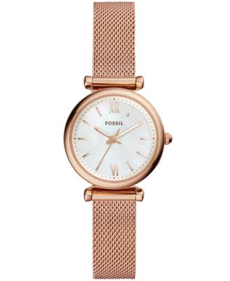Fossil - Women's Mini Carlie Rose Gold-Tone Stainless Steel Mesh Bracelet Watch 28mm
