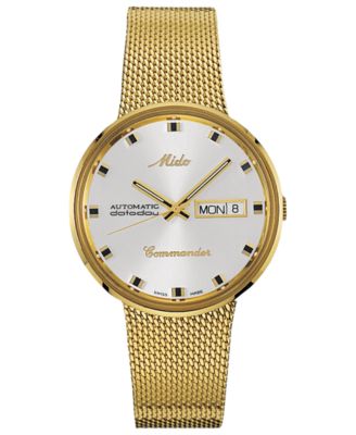 Mido - Men's Swiss Automatic Commander Gold-Tone PVD Stainless Steel Mesh Bracelet Watch 37mm