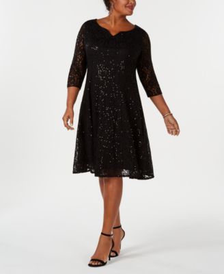 SL Fashions - Plus Size Sequined Lace Dress