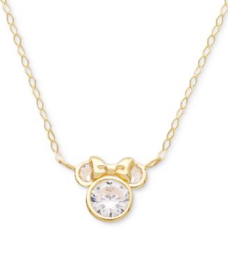 Disney - Children's Cubic Zirconia Minnie Mouse 15" Pendant Necklace in 14k gold