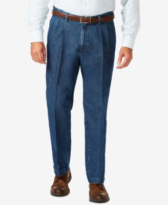 Haggar - Men's Big & Tall Stretch Denim Classic-Fit Pleated Pants