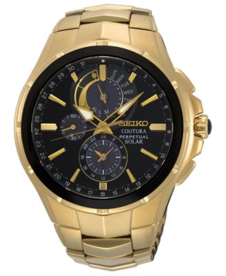 Seiko - Men's Solar Chronograph Coutura Gold-Tone Stainless Steel Bracelet Watch 44mm