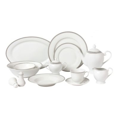 Lorren Home Trends - 57 Piece Silver Border Porcelain Dinnerware Set-Service for 8-Alyssa
