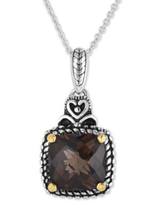 Macy's Brand - Smoky Quartz Two-Tone 16" Pendant Necklace (6 ct. t.w.) in Sterling Silver & 14k Gold