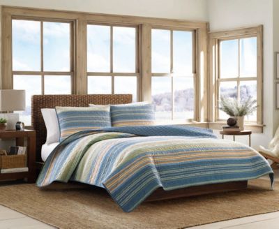 Eddie Bauer - Yakima Valley Stripe Persimmon Reversible 3-Piece Full/Queen Quilt Set