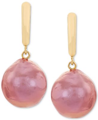 Macy's - Cultured Pink Ming Pearl (12-14mm) Drop Earrings in 14k Gold