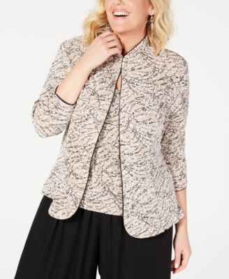 Alex Evenings - Plus Size Printed Mandarin Jacket and Top