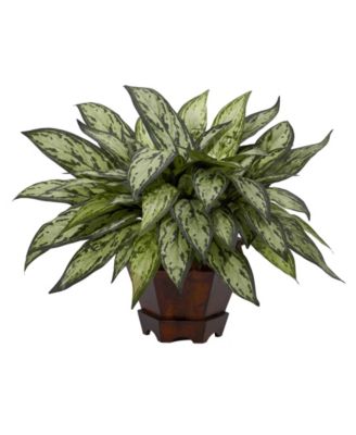 Nearly Natural - Triple Silver Queen w/ Hexagon Vase Silk Plant