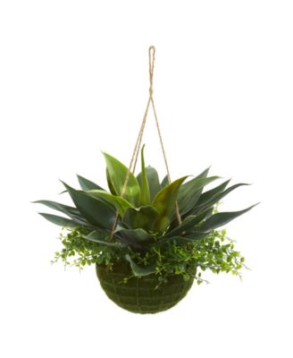 Nearly Natural - Agave and Maiden Hair Artificial Plant in Hanging Basket (Indoor/Outdoor)
