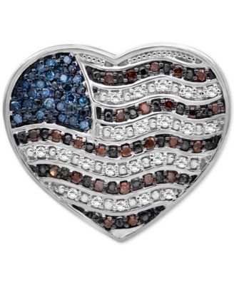 Macy's Brand - Diamond Flag Heart Pin (1/4 ct. t.w.) in Sterling Silver