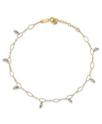 Macy's Brand - Reflective Beaded (4 mm) Anklet in 14k Yellow and White Gold