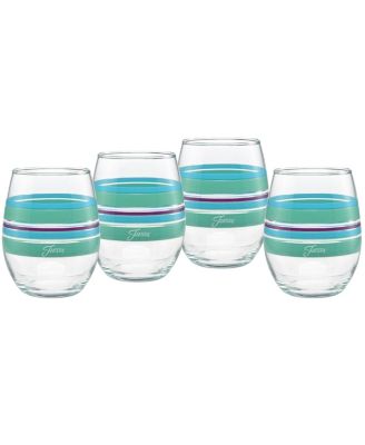 Fiesta - Farmhouse Chic Stripes 15-Ounce Stemless Wine Glass Set of 4