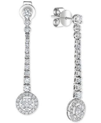 Macy's Brand - Diamond Halo Cluster Dangle Drop Earrings (1 ct. t.w.) in 14k White Gold