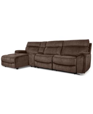 Furniture - Hutchenson 4-Pc. Fabric Chaise Sectional with 1 Power Recliner, Power Headrest and Console
