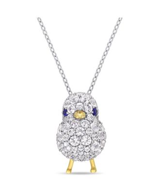 Macy's Brand - Created Blue and White Sapphire (2 3/4 ct. t.w.) Chick Bird Necklace in 18k Two-Tone Over Sterling Silver