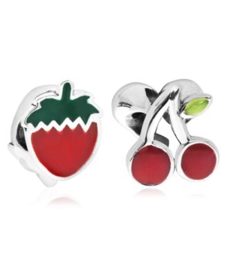 Rhona Sutton - Children's Enamel Strawberry Cherry Bead Charms - Set of 2 in Sterling Silver