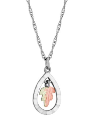 Black Hills Gold - Teardrop Pendant 18" Necklace in Sterling Silver with 12K Rose and Green Gold