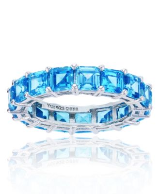 Macy's Brand - Blue Princess Cut Cubic Zirconia Eternity Band in Rhodium Plated Sterling Silver