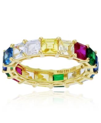 Macy's Brand - Rainbow Princess Cut Cubic Zirconia Eternity Band in 14k Yellow Gold Plated Sterling Silver