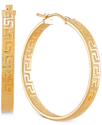 Italian Gold - Medium Greek Key Hoop Earrings in 14k Gold, 30mm