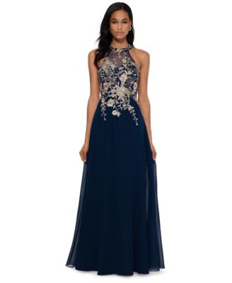 Betsy & Adam - Embellished Chiffon Illusion Gown