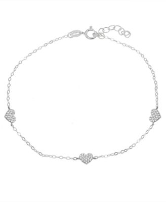 Giani Bernini - Cubic Zirconia Pav&eacute; 3 Heart Station Ankle Bracelet in Sterling Silver or 18K Gold-Plated Sterling
