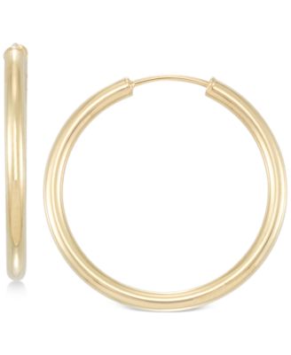 Italian Gold - Small Highly Polished Flex Hoop Earrings in 14k Gold, 3/4"