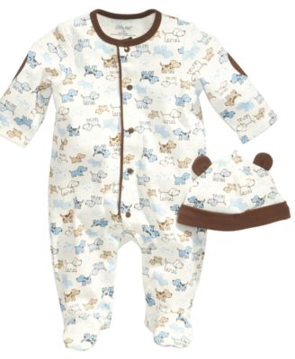 Little Me - Baby Set, Baby Boys Cute Puppies 2-Piece Hat and Footed Coveralls