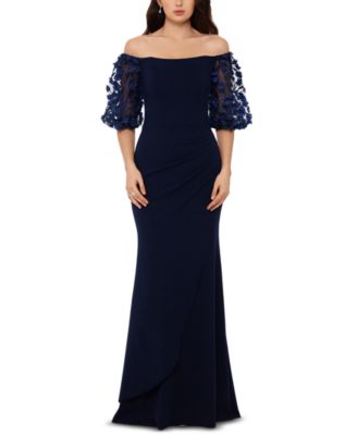 XSCAPE - Off-The-Shoulder Floral-Sleeve Gown
