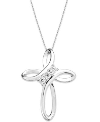 TruMiracle - &reg; Diamond Cross Pendant Necklace in Sterling Silver (1/10 ct. t.w.)