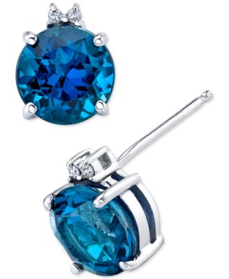 Macy's Brand - Blue Topaz (3-3/4 ct. t.w.) & Diamond Accent Stud Earrings in Sterling Silver