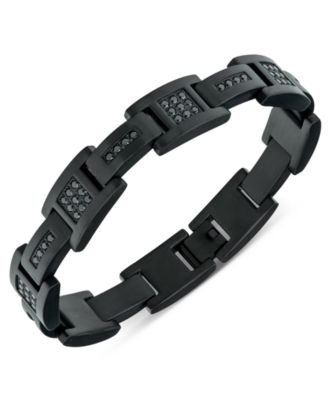 Blackjack - Men's Black Cubic Zirconia Cluster Link Bracelet in Black Ion-Plated Stainless Steel