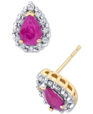Macy's Brand - Ruby (1 ct. t.w.) & Diamond (1/4 ct. t.w.) Teardrop Stud Earrings in 14k Gold
