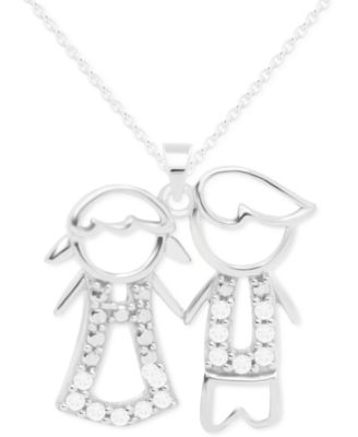 Macy's Brand - Diamond Girl & Boy 18" Pendant Necklace (1/10 ct. t.w.) in Sterling Silver