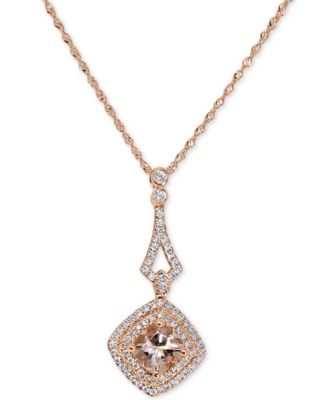 Macy's Brand - Morganite (7/8 ct. t.w.) & Diamond (1/4 ct. t.w.) Square Halo 18" Pendant Necklace in 14k Rose Gold