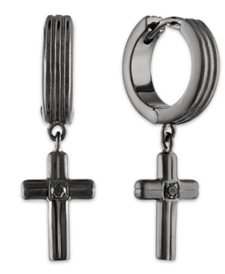 Esquire Men's Jewelry - Diamond Accent Cross Drop Hoop Earrings in 14k Gold-Plated Sterling Silver, Sterling Silver or Black Ruthenium over silver