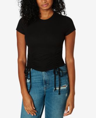 Just Polly - Juniors' Ribbed Side-Ruched Top