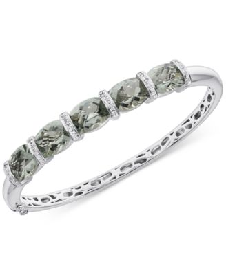 Macy's Brand - Green Quartz (11-1/2 ct. t.w.) & Diamond (1/8 ct. t.w.) Bangle Bracelet in Sterling Silver