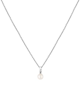 EFFY Collection - Cultured Freshwater Pearl (7mm) & Diamond (1/20 ct. t.w.) 18" Pendant Necklace in Sterling Silver