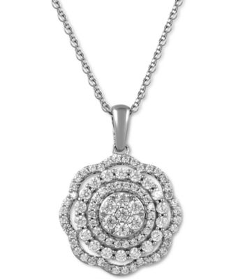 Macy's Brand - Diamond Flower Cluster 18" Pendant Necklace (1 ct. t.w.) in 10k White Gold