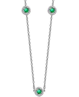 Macy's Brand - Emerald (5/8 ct. t.w.) & Diamond (1/4 ct. t.w.) Halo 16" Statement Necklace in 14k White Gold (Also in Sapphire & Ruby)