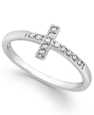 Macy's Brand - Diamond Cross Ring in Sterling Silver (1/10 ct. t.w.)