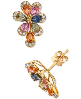EFFY Collection - Multi-Sapphire (2-1/2 ct. t.w.) & Diamond (1/5 ct. t.w.) Flower Stud Earrings in 14k Gold