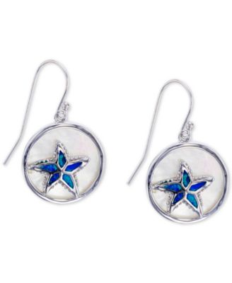 Macy's - Lab-Created Blue Opal & Mother-of-Pearl Inlay Starfish Drop Earrings in Sterling Silver