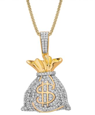 Macy's Brand - Men's Diamond MoneyBag 22" Pendant Necklace (1/2 ct. t.w.) in 14k Gold-Plated Sterling Silver