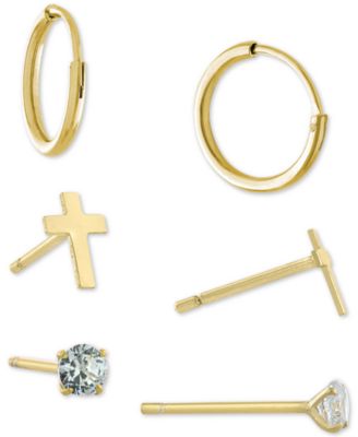 Giani Bernini - 3-Pc. Set Cubic Zirconia Hoop & Stud Earrings in Gold-Plated Sterling Silver