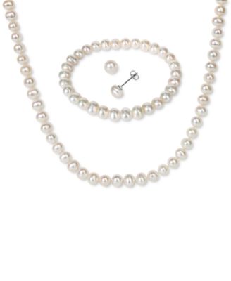 Macy's Brand - 3-Pc. Set Cultured Freshwater Pearl (6-7mm) Bracelet, Necklace & Stud Earrings