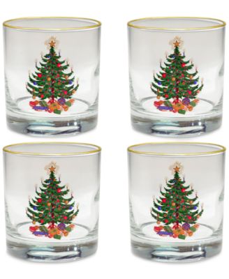 Culver - Christmas Tree Old Fashioned Glass with 22k Gold Rim, Set of 4