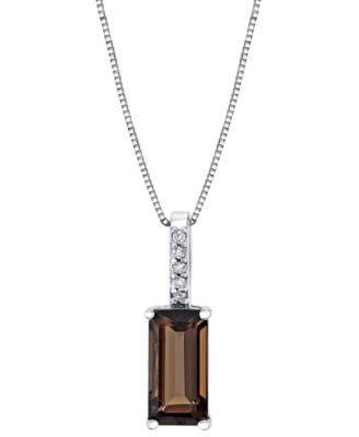 Macy's Brand - Smoky Quartz (3-1/5 ct. t.w.) & Diamond (1/20 ct. t.w.) 18" Pendant Necklace in Sterling Silver